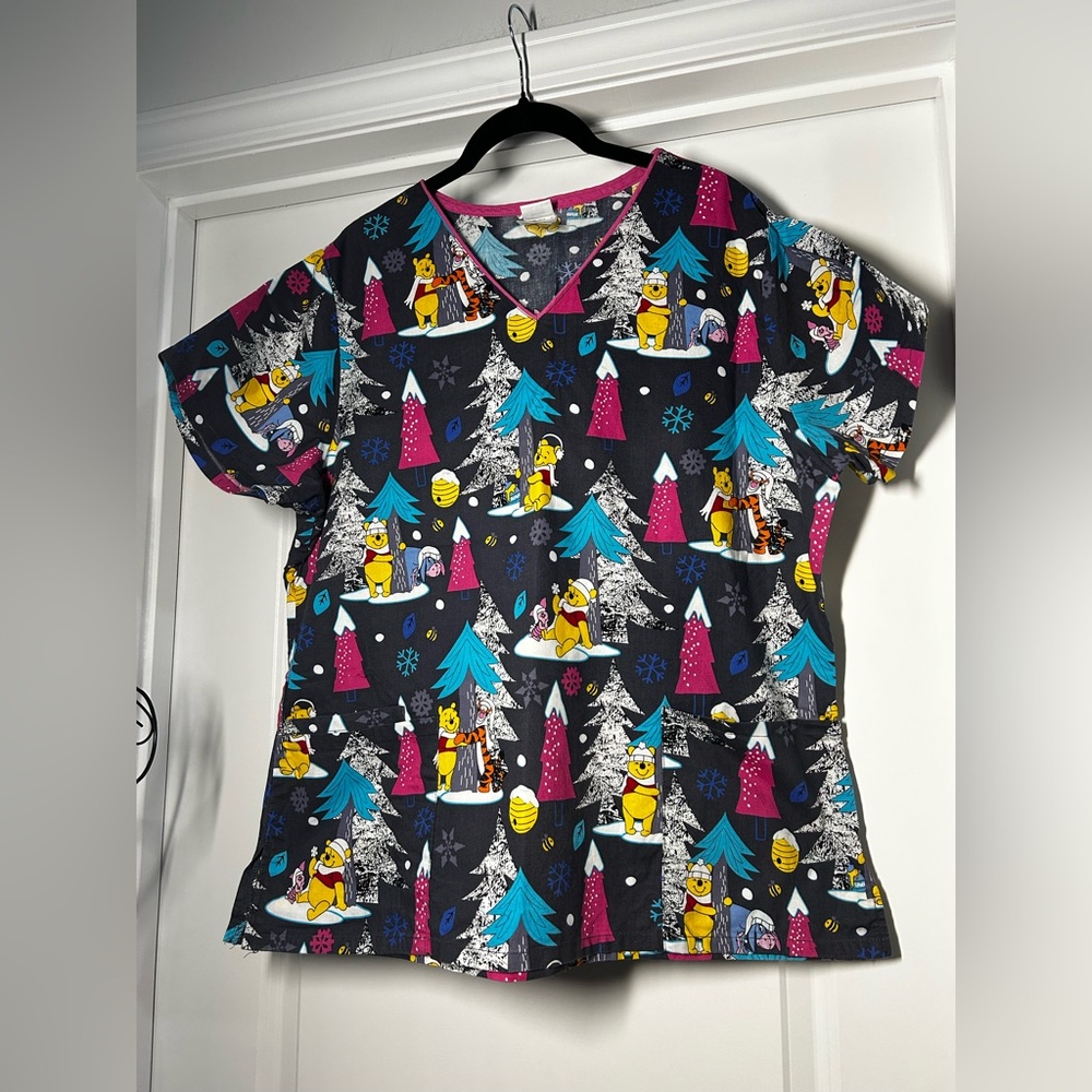 Disney Winnie The Pooh Christmas Print Scrub Shirt